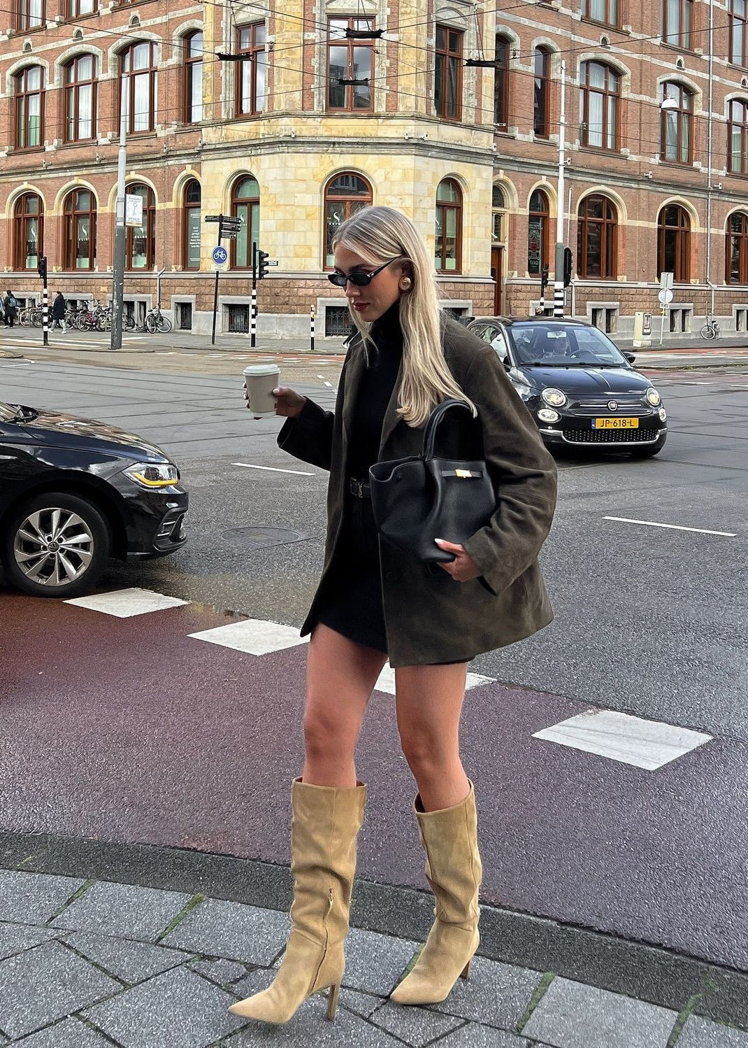 Carmelle - Faux Suede Tailored Blazer in Deep Olive