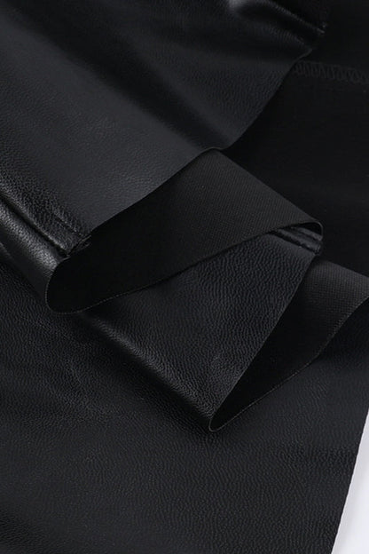 Black PU Deep V Neck Bodycon Mini Dress