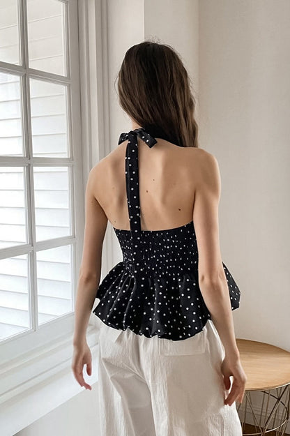 Vintage Polka Dot Tie Halter Crop Top