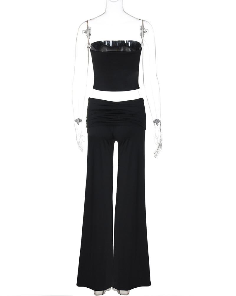 Pure Color Accent Bell-Bottoms Slimming Suit