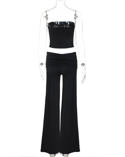 Pure Color Accent Bell-Bottoms Slimming Suit