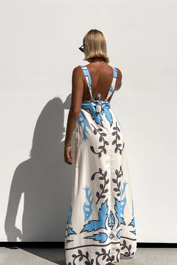 Sexy Floral Print Sleeveless Vacation Maxi Dress
