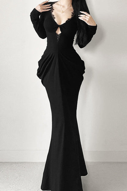 Elegant V-Neck Waist Bodycon Maxi Dress