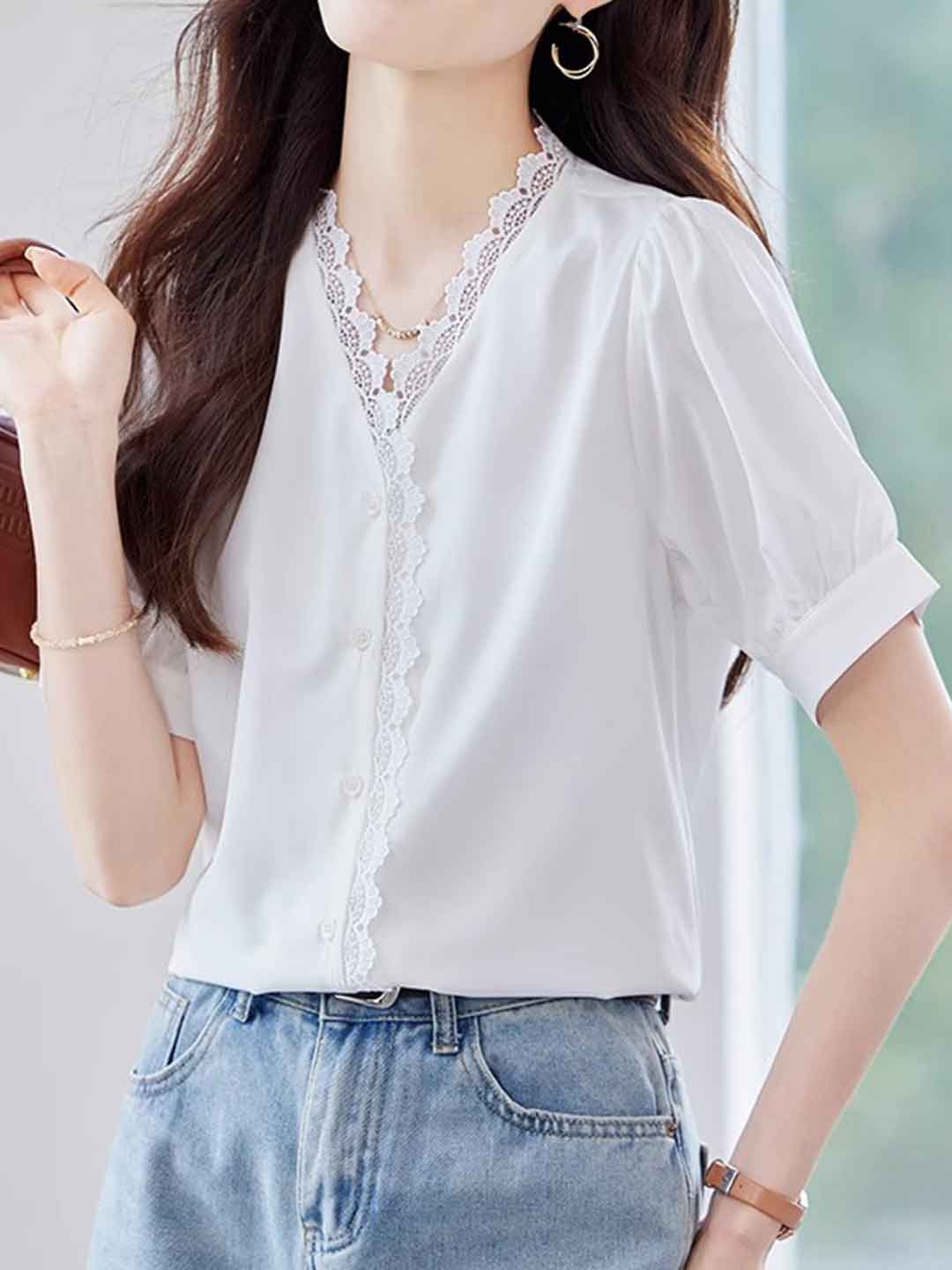 Zoey Chic V-Neck Solid Color Chiffon Top