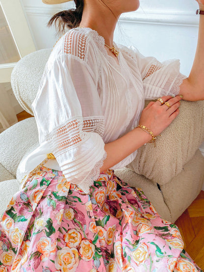 Sophie Elegant V-Neck Puff Sleeve Solid Color Top