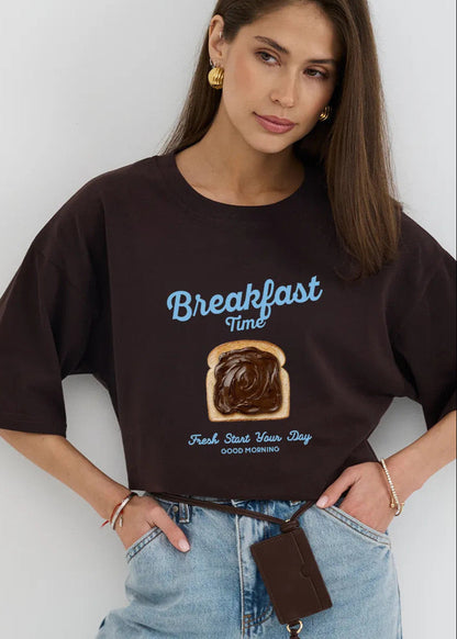 ChocoToast - Graphic Oversized Tee in Cocoa Brown