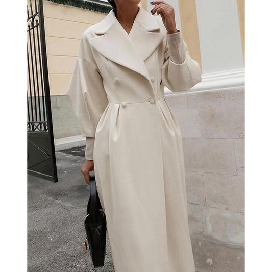Double Breasted Coat with Puff Sleeves for Women - Letizia