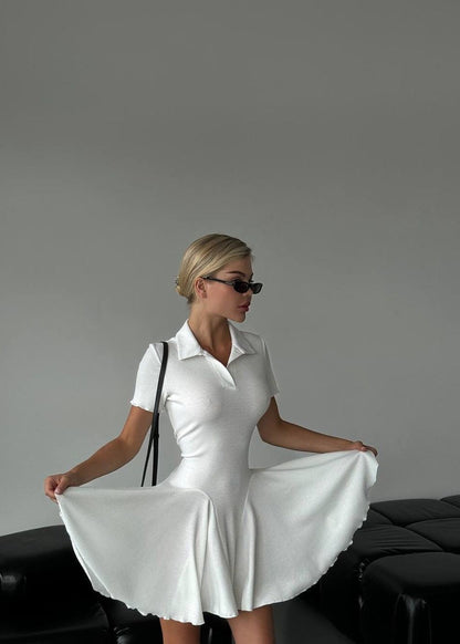 Blush Serve - Pleated Polo Mini Dress