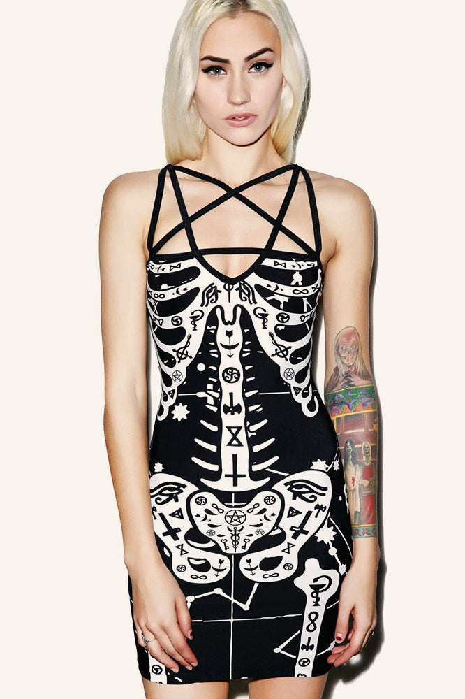 Sexy Cross Back Skull Mini Dress