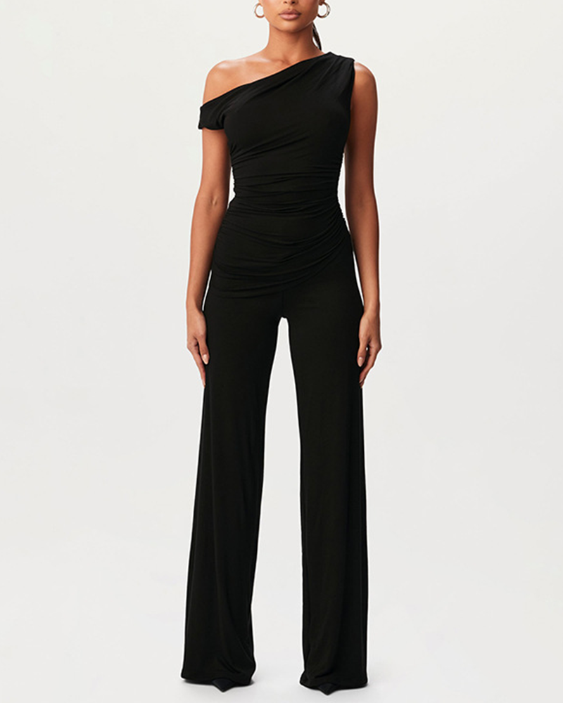 Hollow Pleated Straight-Leg Pants Suit