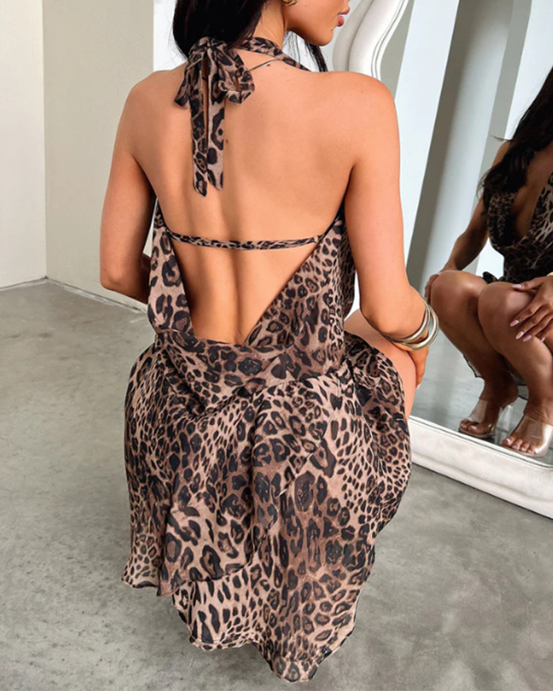 Leopard Print Backless Dress