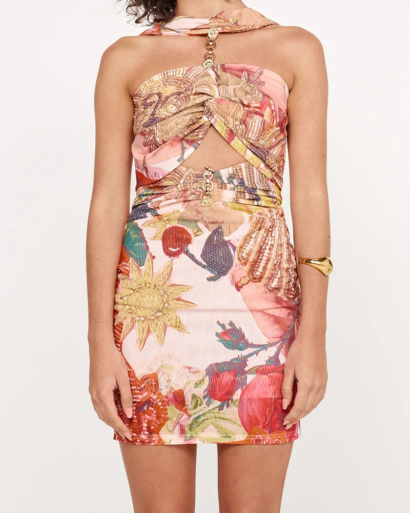 Halter Neck Printed Dress