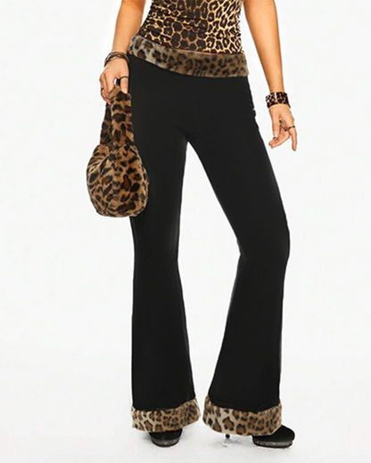 Patchwork Leopard Low-Rise Pants