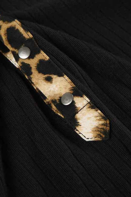 Leopard V Neck Knit Blouse