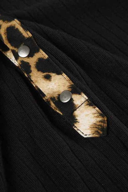 Leopard V Neck Knit Blouse