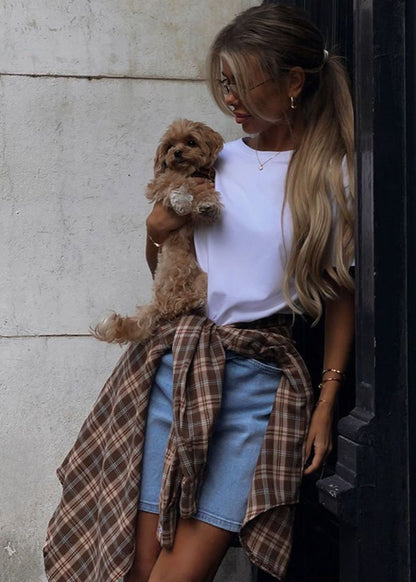 Coffee Check - Oversized Plaid Button-Up Shirt