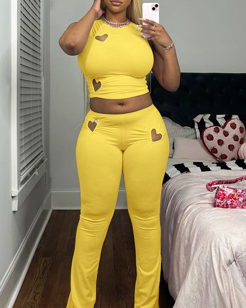 Hollow Heart Pleated Flared Set