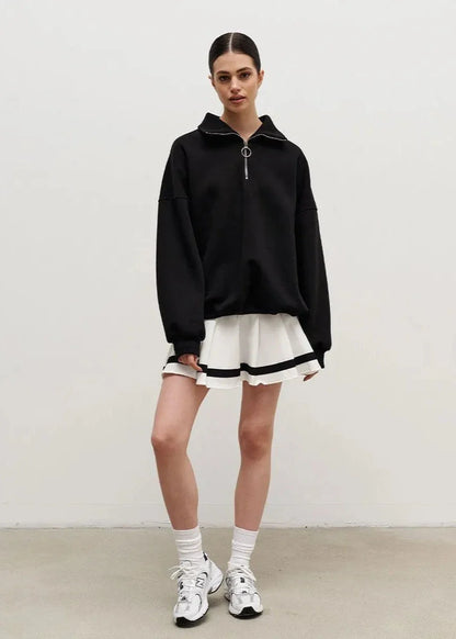 Chic Zip-Up Casual Navy Sweater