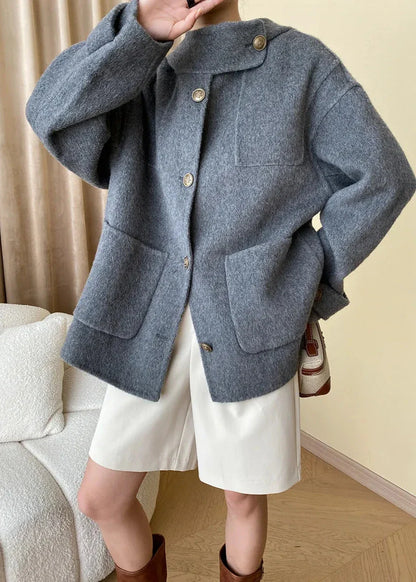 Chic Wool-Blend Buttoned Coat with Stand Collar