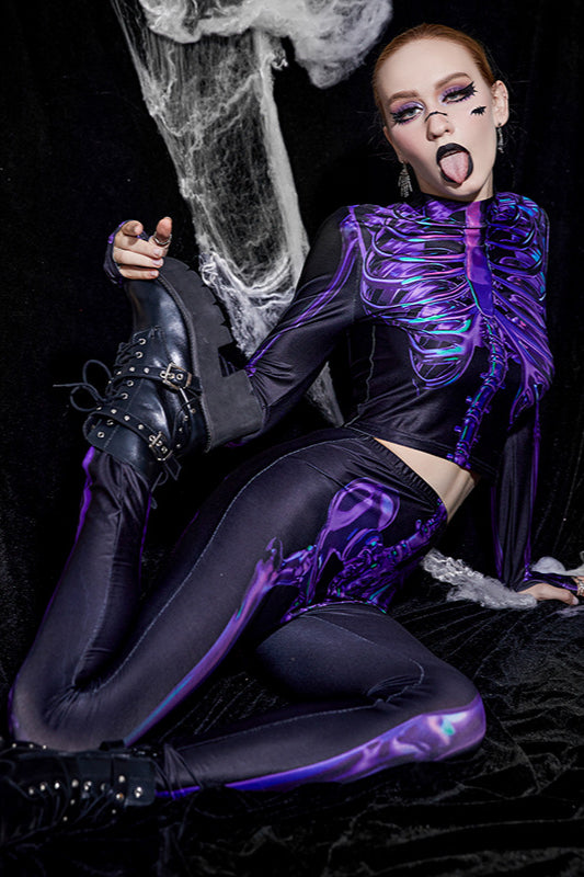 Gothic Street Print Long Sleeve Top Pants Two Pieces Set