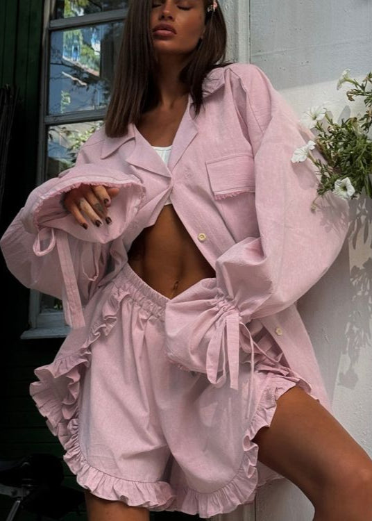 Cotton Bloom - Ruffled Lounge Set with Oversized Shirt