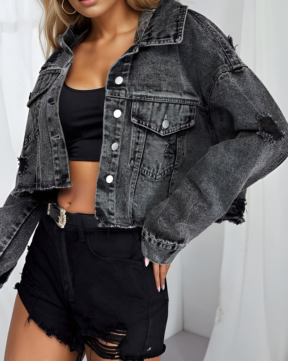 Ripped Denim Short Jacket