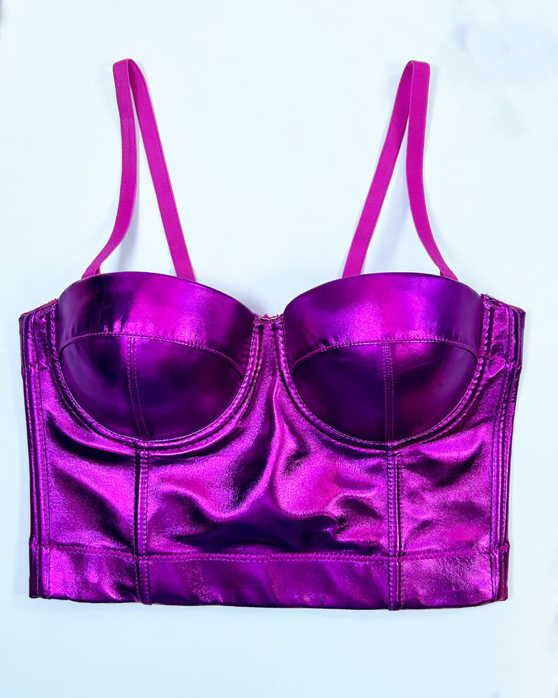 Fishbone Fluorescent Pu Leather Halter Top