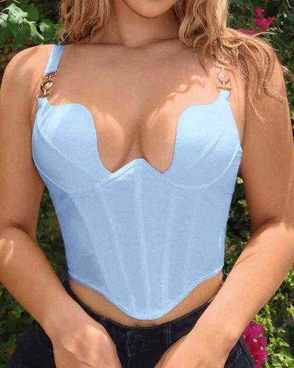 Shell-Shaped Bra Clip Straps Herringbone Waist Tank Top