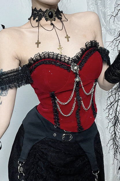 Red Shimmer Off Shoulder Bustier Corset