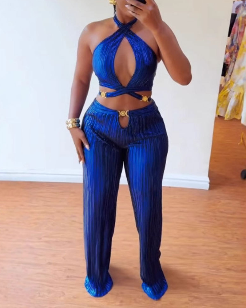 Pleated Halterneck Backless Suit