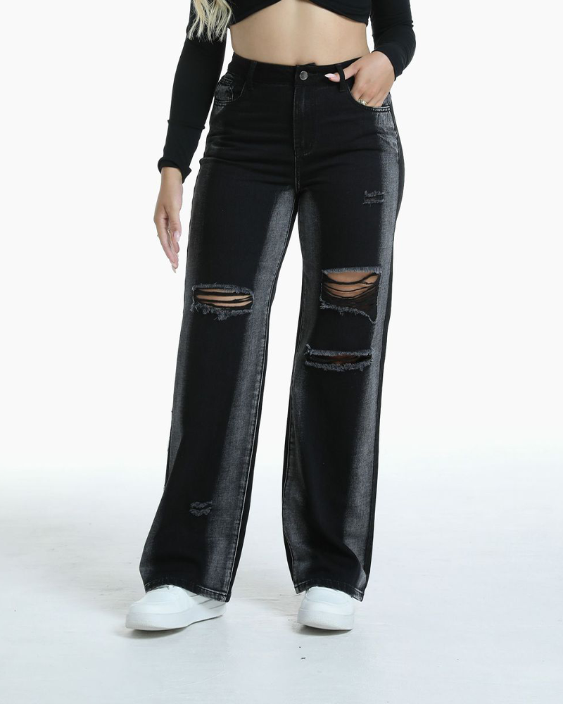 Ripped High-Waist Straight-Leg Jeans