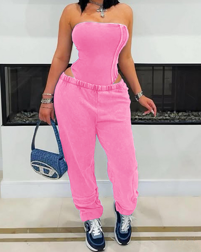 Tubetop Slim-Fit Bodysuit With Loose-Fitting Pants