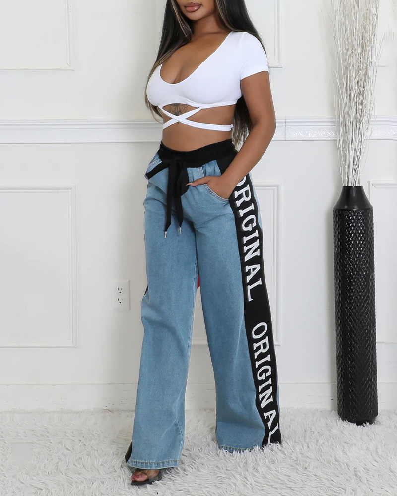 Lettering Colorblock Jeans