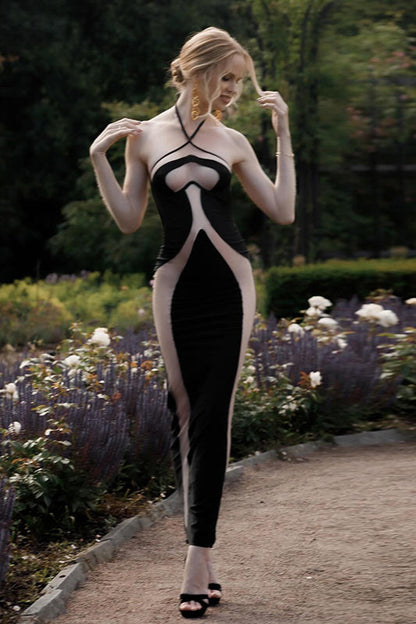 Sexy Halter Neck Hollow Bodycon Maxi Dress