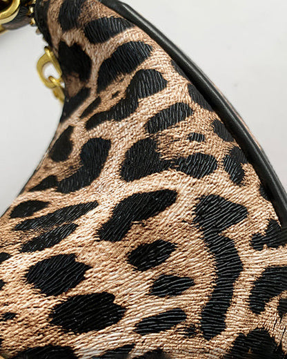 Vintage Leopard Metal Letter Moon Tote Bag