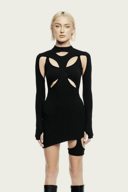 Cross Cutout Long Sleeve Mini Dress