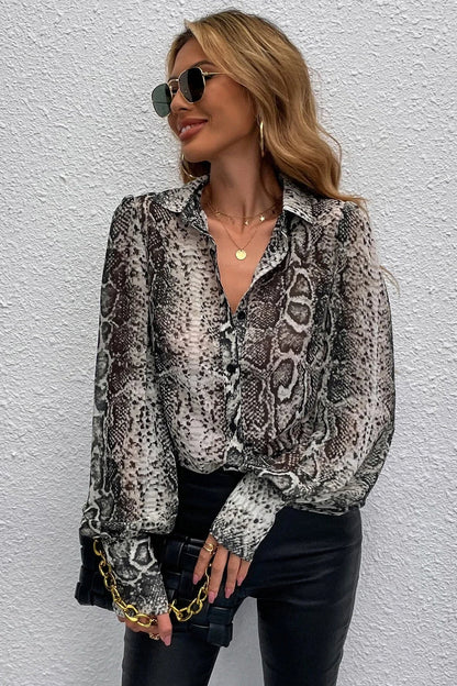 Snakeskin Print Long Sleeve Blouse