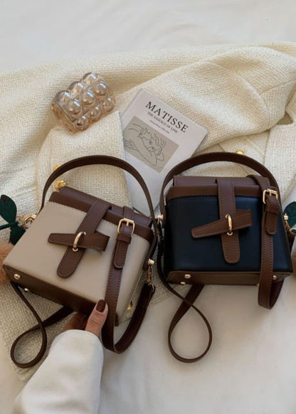 Sienna Buckle Mini Crossbody – Two-Tone PU Leather Shoulder Bag