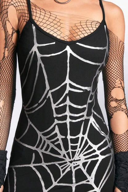 Sexy Strap Spider Print Mini Dress