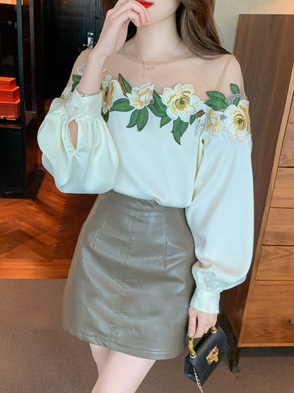 Gianna Elegant Embroidered Mesh Blouse