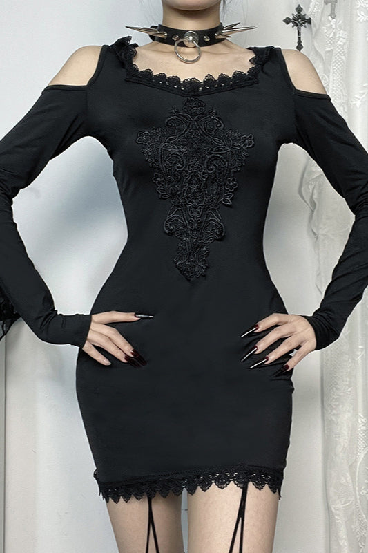 Hooded Lace Trim Gothic Dress