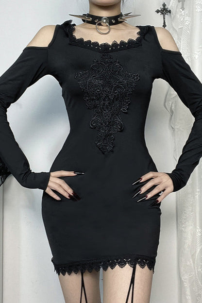 Hooded Lace Trim Gothic Dress