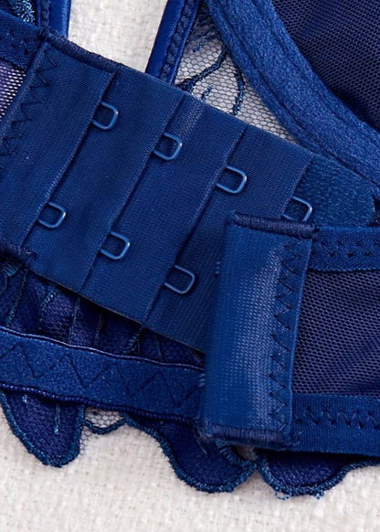 Azure Bloom - Embroidered Mesh Lingerie Set