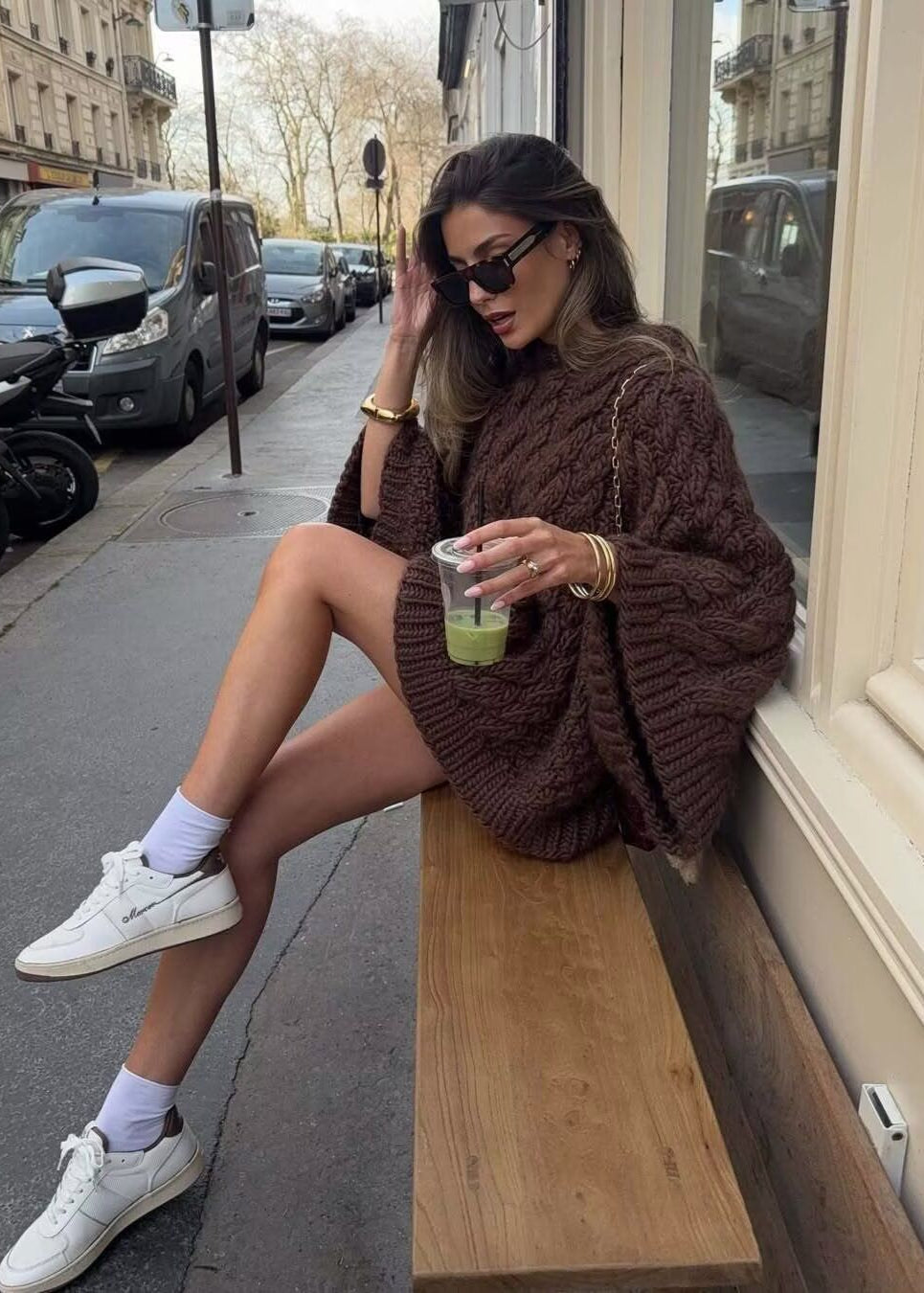 Celeste – Chunky Cable Knit Sweater in Chocolate Brown