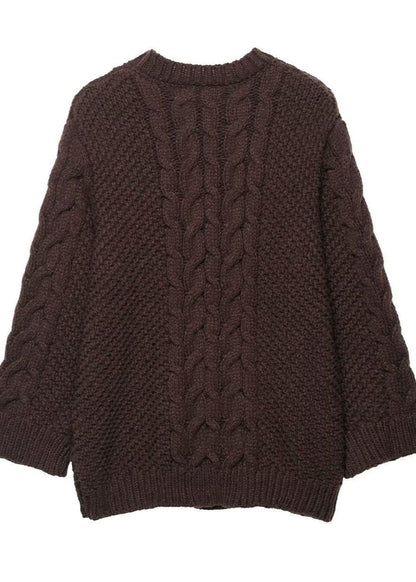 Celeste – Chunky Cable Knit Sweater in Chocolate Brown