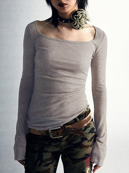 Vintage Reversible Slimfit Long Sleeve Knit Top with Print