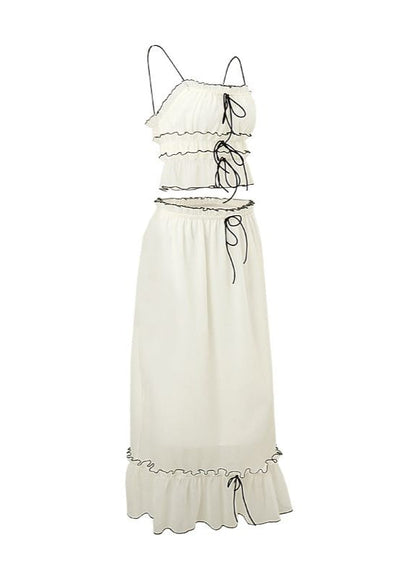 Isla Bow-Tie Ruffle Set – Two-Piece Maxi Skirt & Crop Top Ensemble