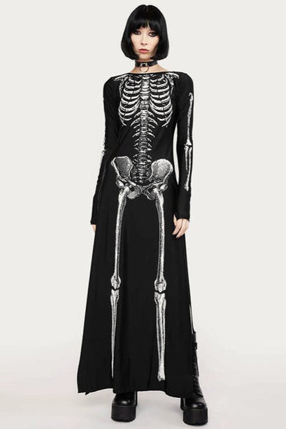 Dark Gothic Skull Print Maxi Dress