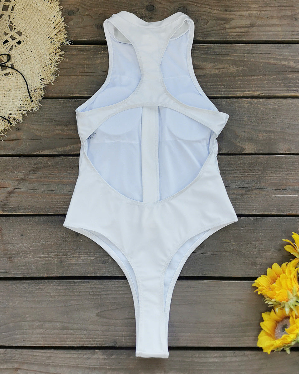 Solid Color Zipper Sleeveless Surfing One-Piece Swimsuit