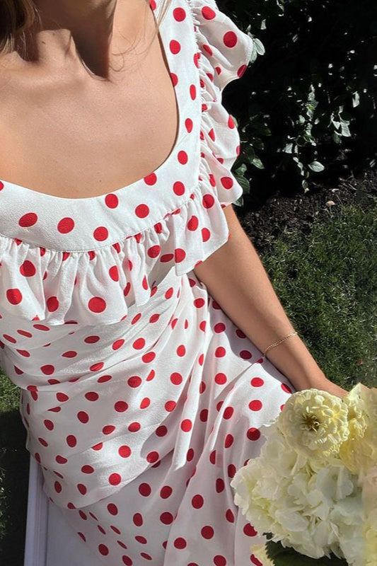 Polka Dot Cami A-Line Ruffled Maxi Dress